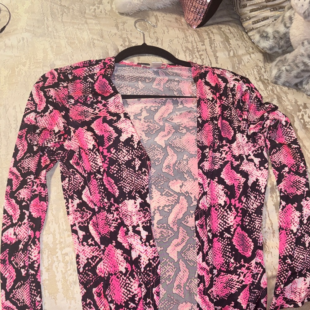 Pink and Black Snake Print Cardigan